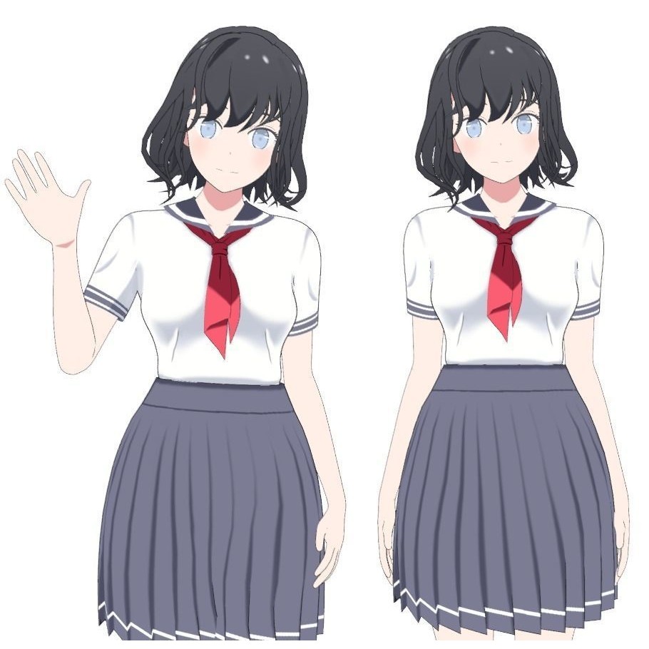 Anime Student Girls 3D Model – Stylized Low-Poly Characters, Blender - View 3