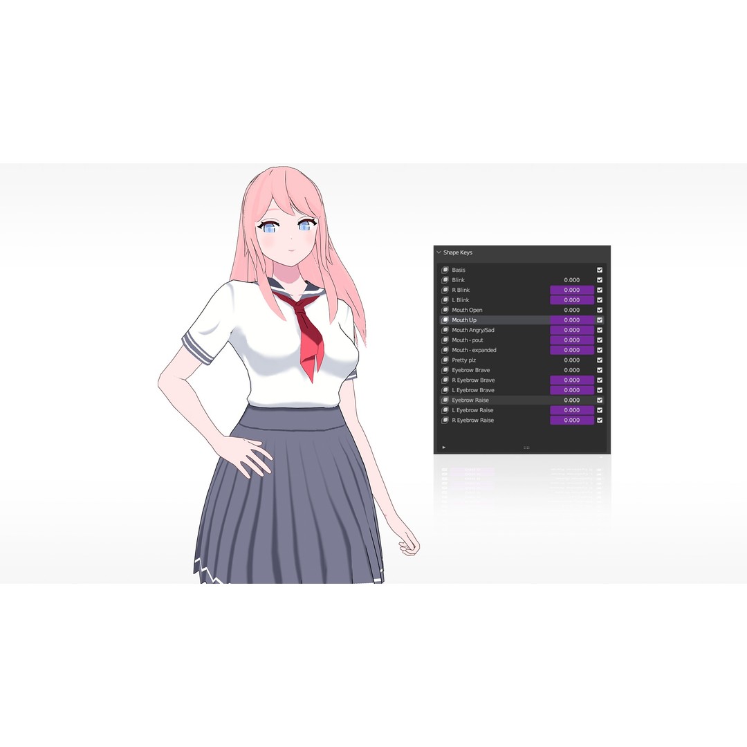 Anime Student Girls 3D Model – Stylized Low-Poly Characters, Blender - View 34