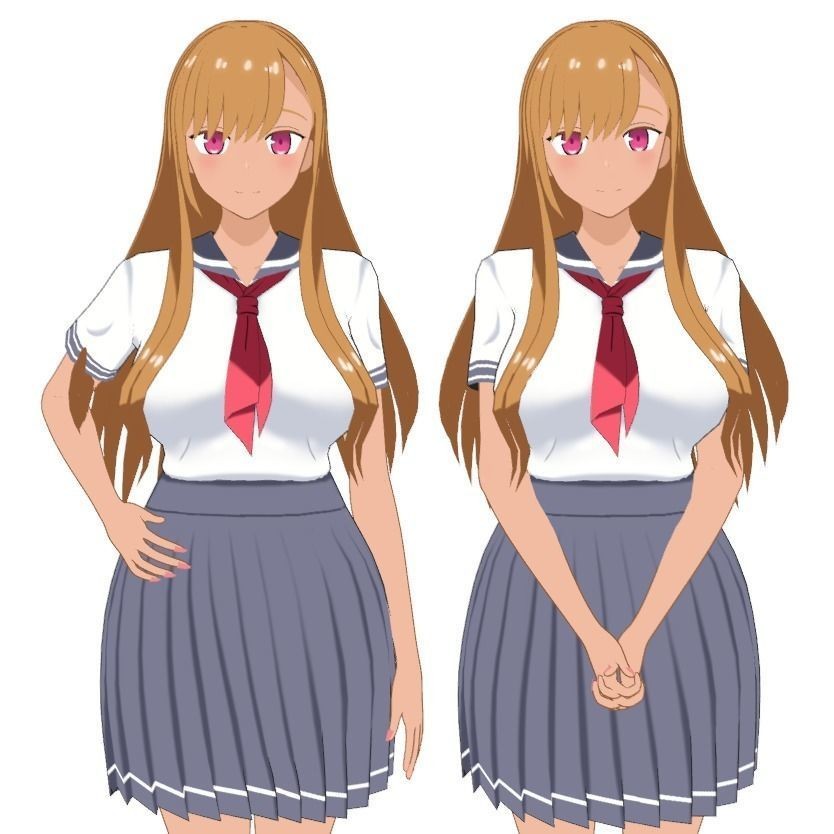 Anime Student Girls 3D Model – Stylized Low-Poly Characters, Blender - View 5