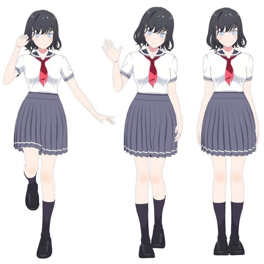 Anime Student Girls 3D Model – Stylized Low-Poly Characters, Blender - View 6