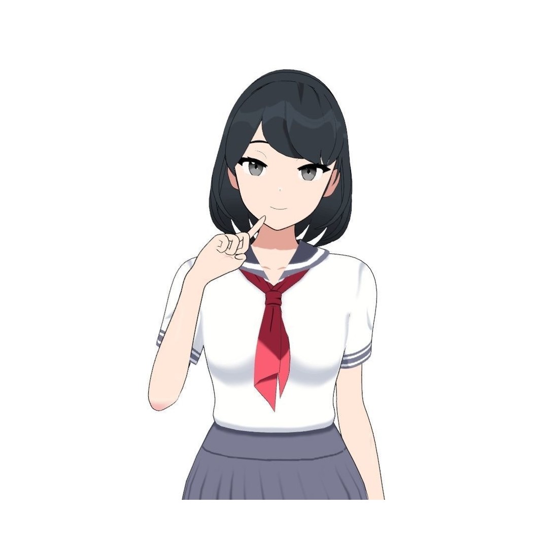 Anime Student Girls 3D Model – Stylized Low-Poly Characters, Blender - View 7