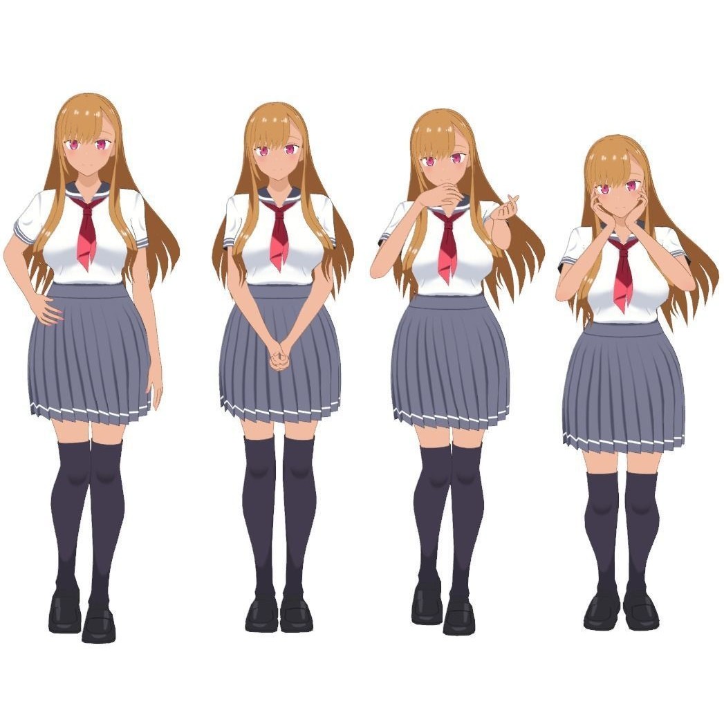 Anime Student Girls 3D Model – Stylized Low-Poly Characters, Blender - View 8