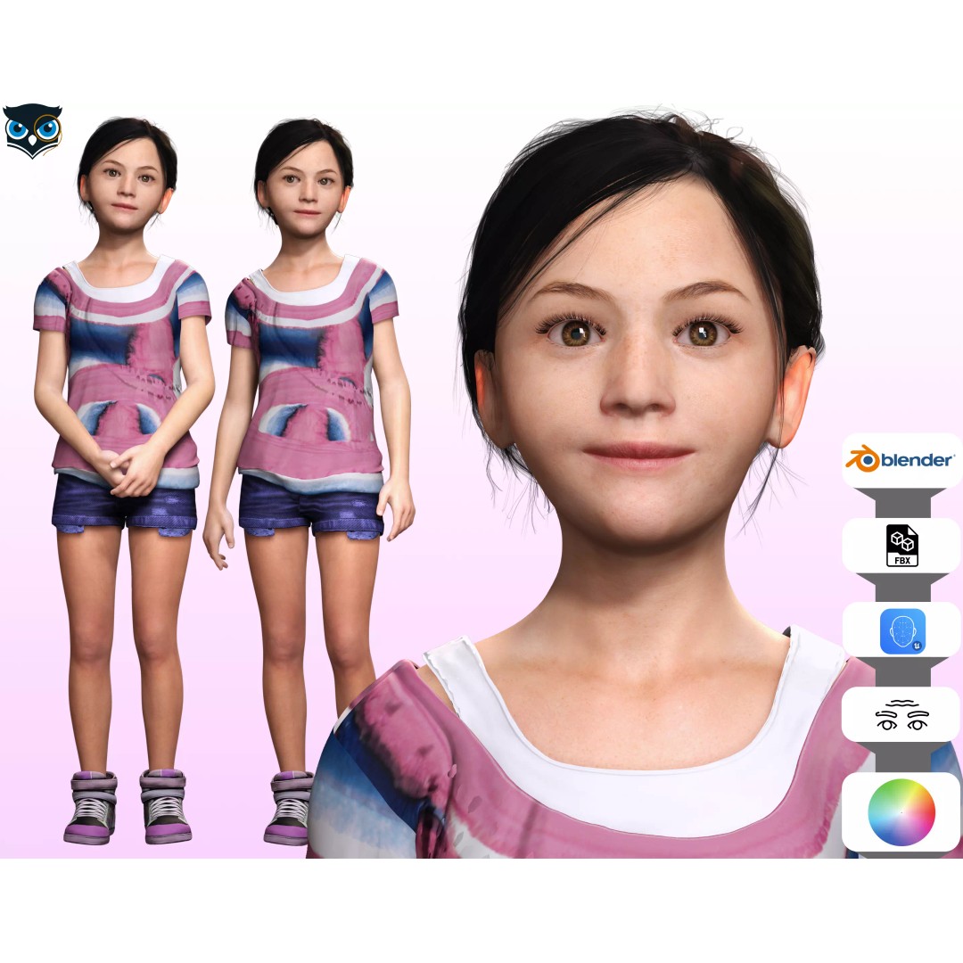 Riya 3D Model – Low Poly Character, Game Ready, Rigged, Blender - View 2