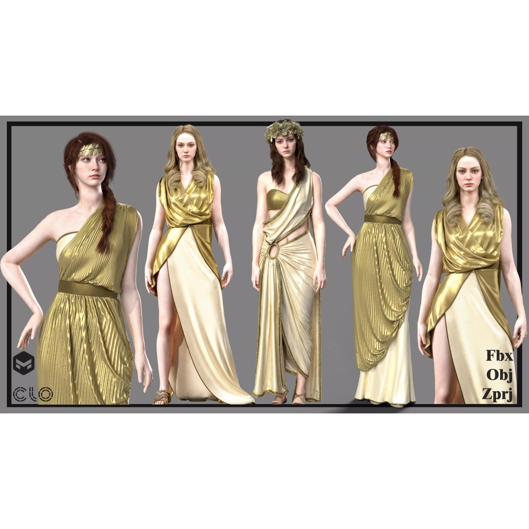 The Greek Grace Collection 3D Model – Elegant Women's Garments, FBX/OBJ - View 2