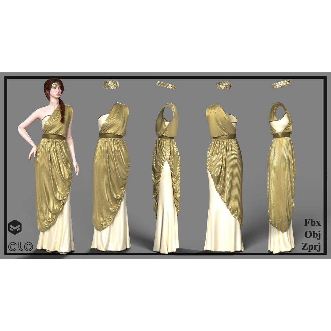 The Greek Grace Collection 3D Model – Elegant Women's Garments, FBX/OBJ - View 3