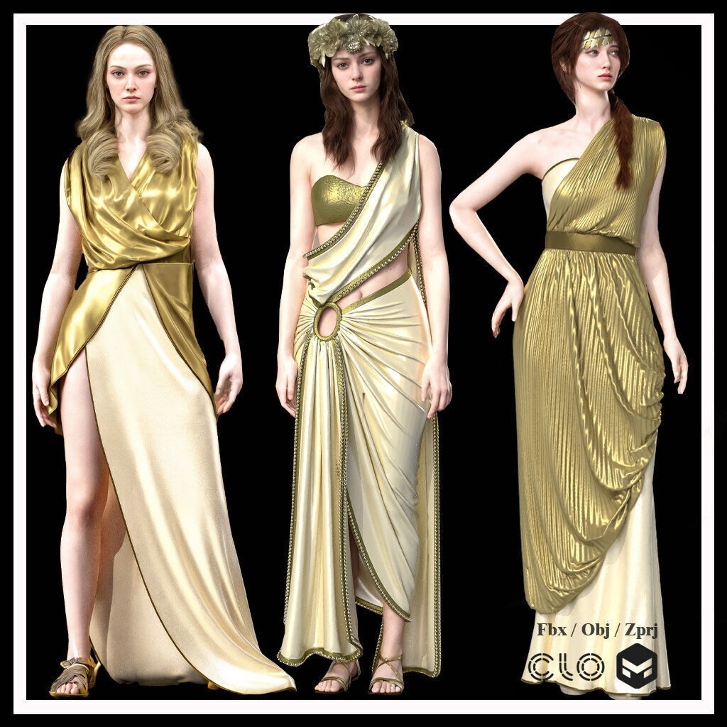 The Greek Grace Collection 3D Model – Elegant Women's Garments, FBX/OBJ - View 6