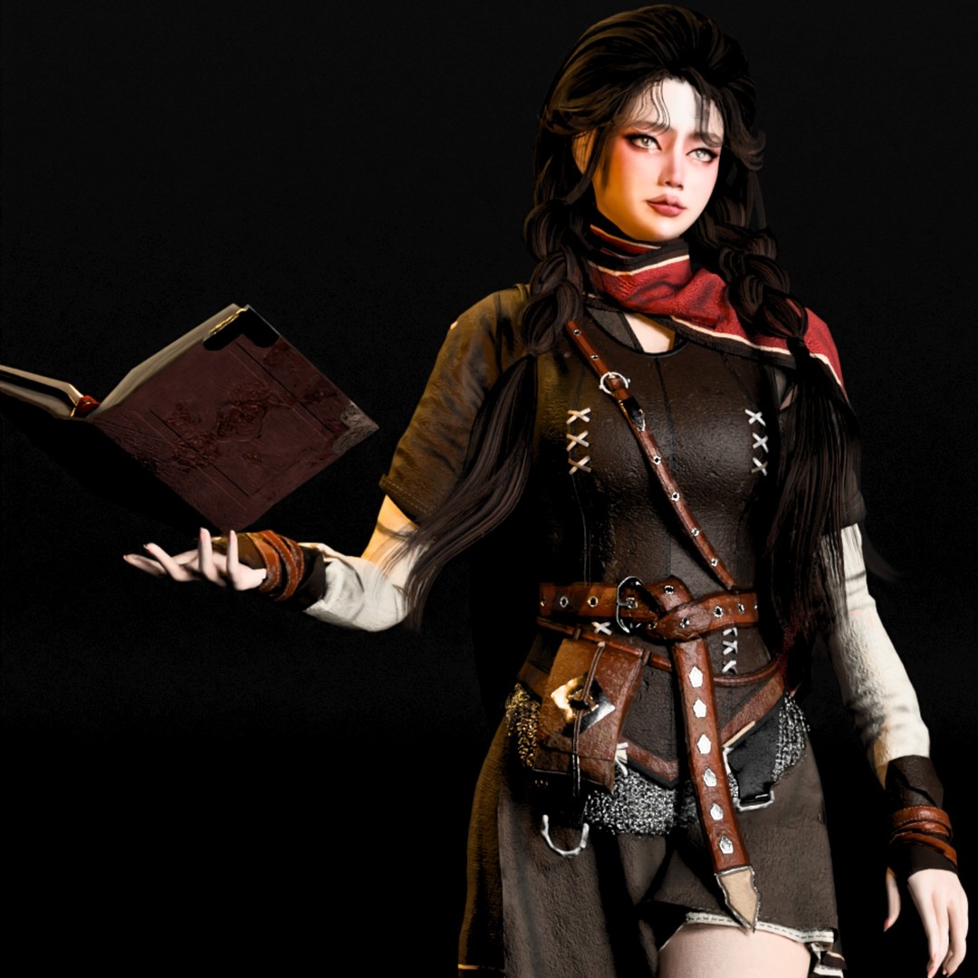 Wizard Girl 3D Model – Low Poly Game Ready Character, PBR Textures