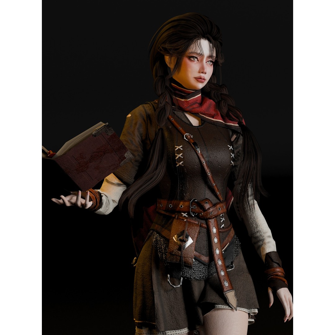 Wizard Girl 3D Model – Low Poly Game Ready Character, PBR Textures - View 11