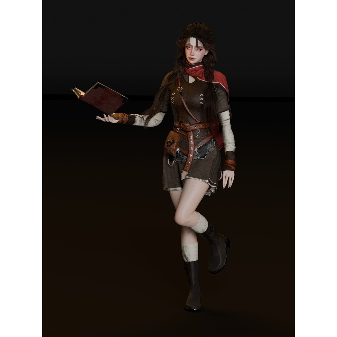 Wizard Girl 3D Model – Low Poly Game Ready Character, PBR Textures - View 12