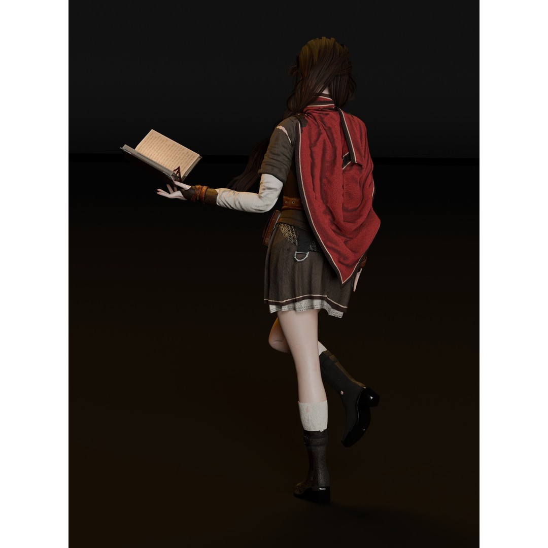 Wizard Girl 3D Model – Low Poly Game Ready Character, PBR Textures - View 13