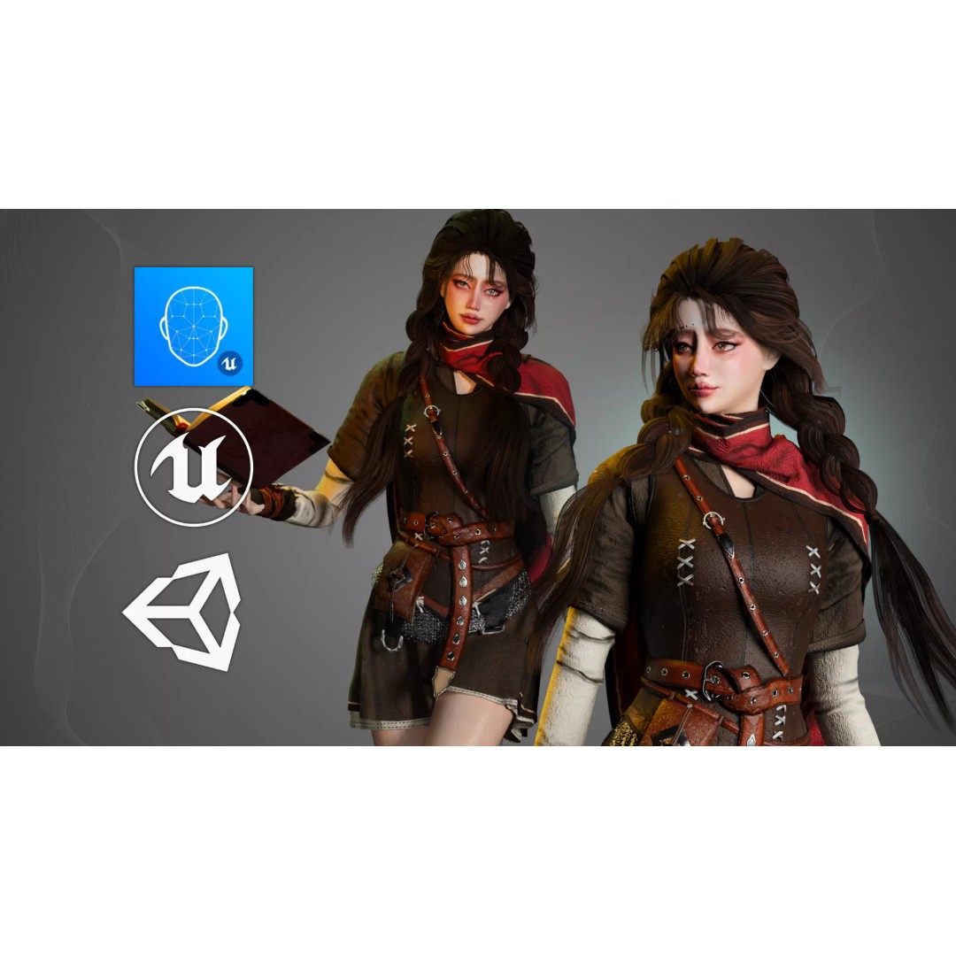 Wizard Girl 3D Model – Low Poly Game Ready Character, PBR Textures - View 2