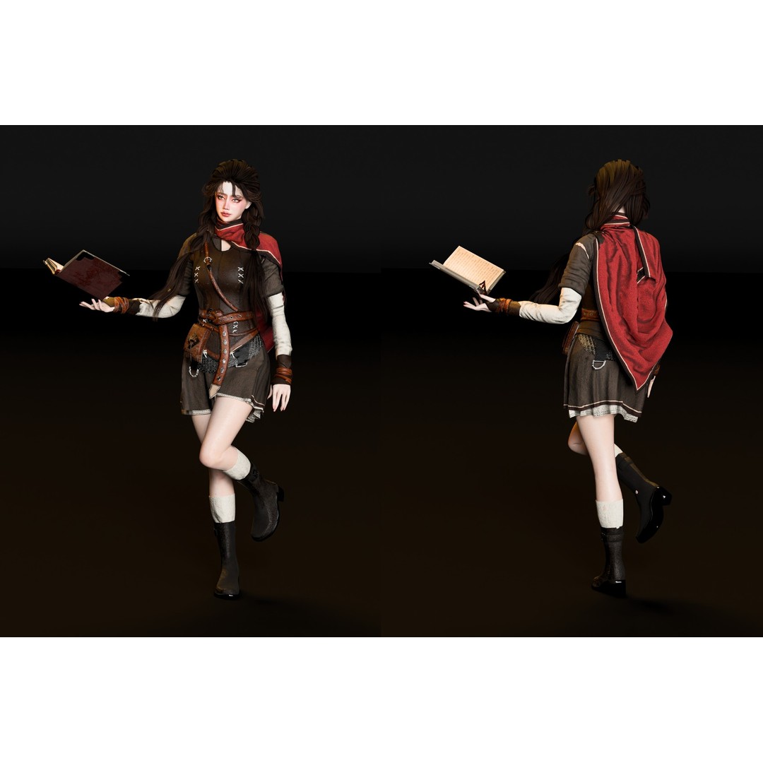Wizard Girl 3D Model – Low Poly Game Ready Character, PBR Textures - View 3