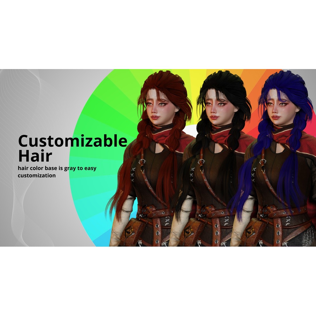Wizard Girl 3D Model – Low Poly Game Ready Character, PBR Textures - View 7