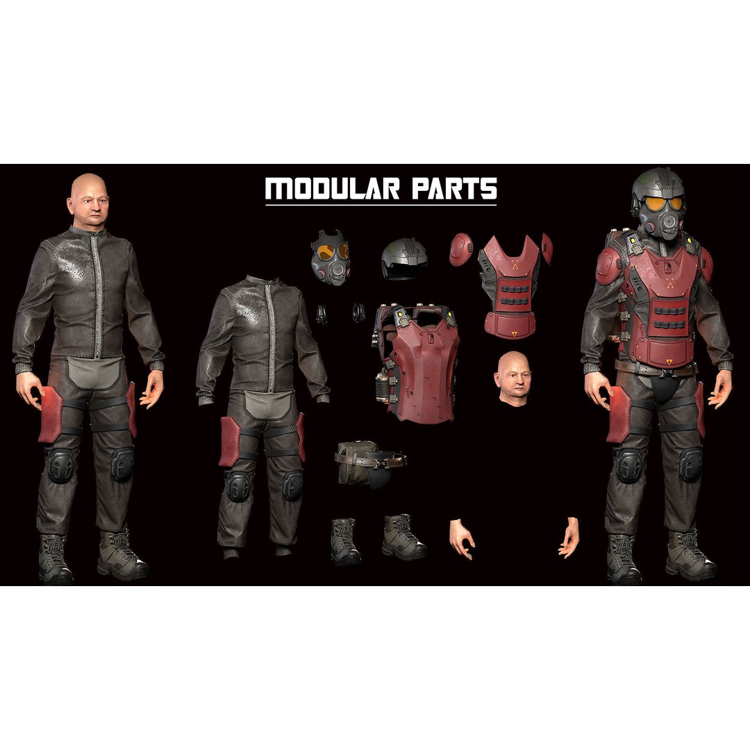 Modular Soldier 3D Model – Low Poly Game Ready Character, FBX - View 7