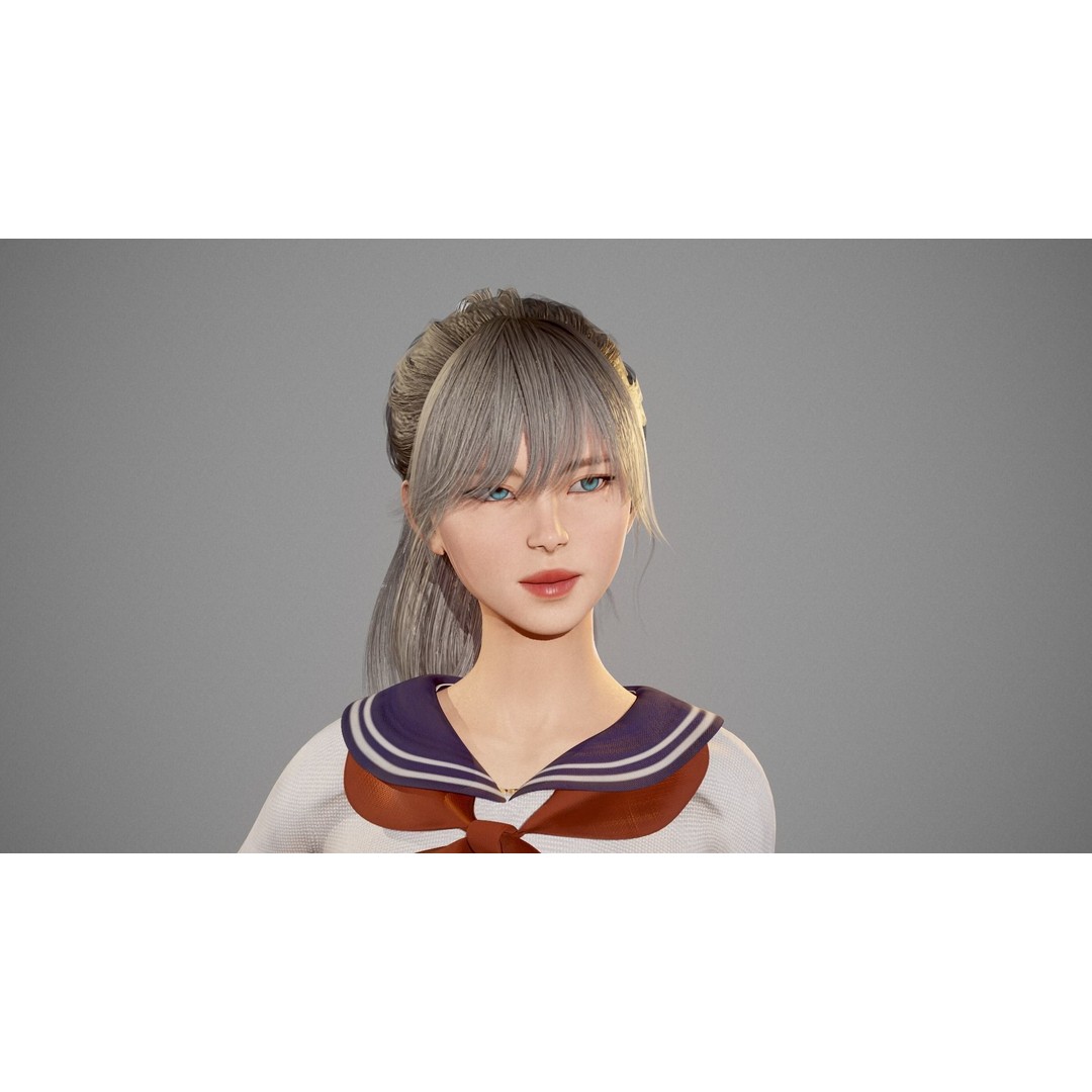 School Girl 3D Model – Low Poly Modular Character, Rigged, FBX