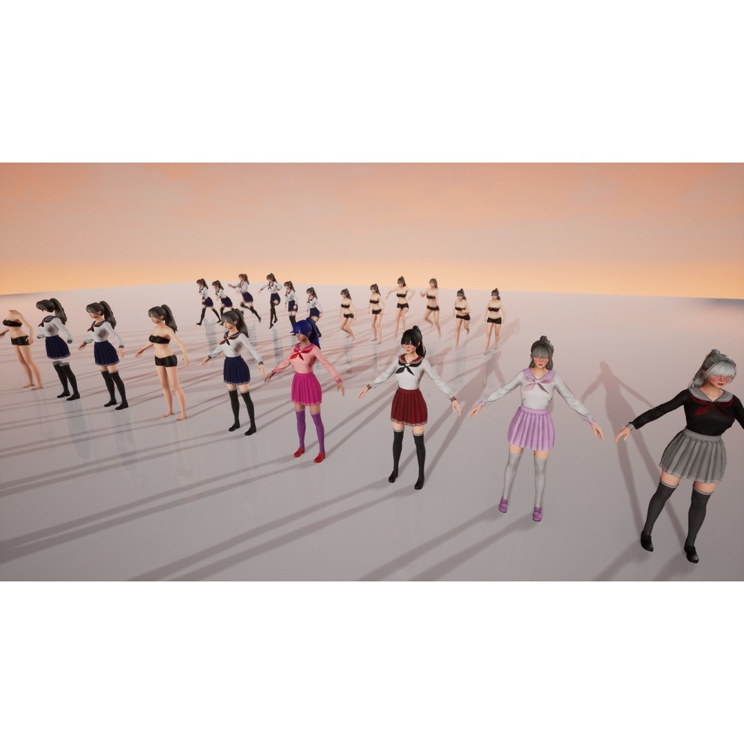 School Girl 3D Model – Low Poly Modular Character, Rigged, FBX - View 11