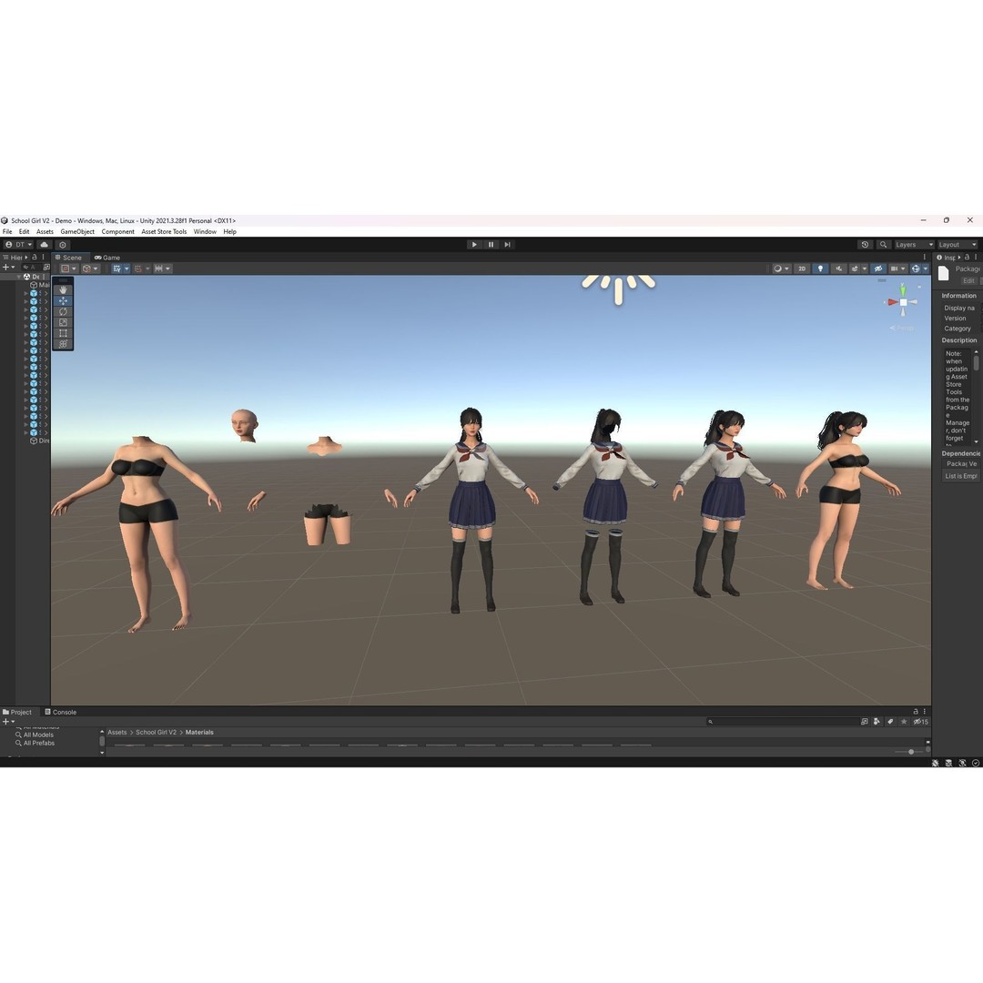 School Girl 3D Model – Low Poly Modular Character, Rigged, FBX - View 12