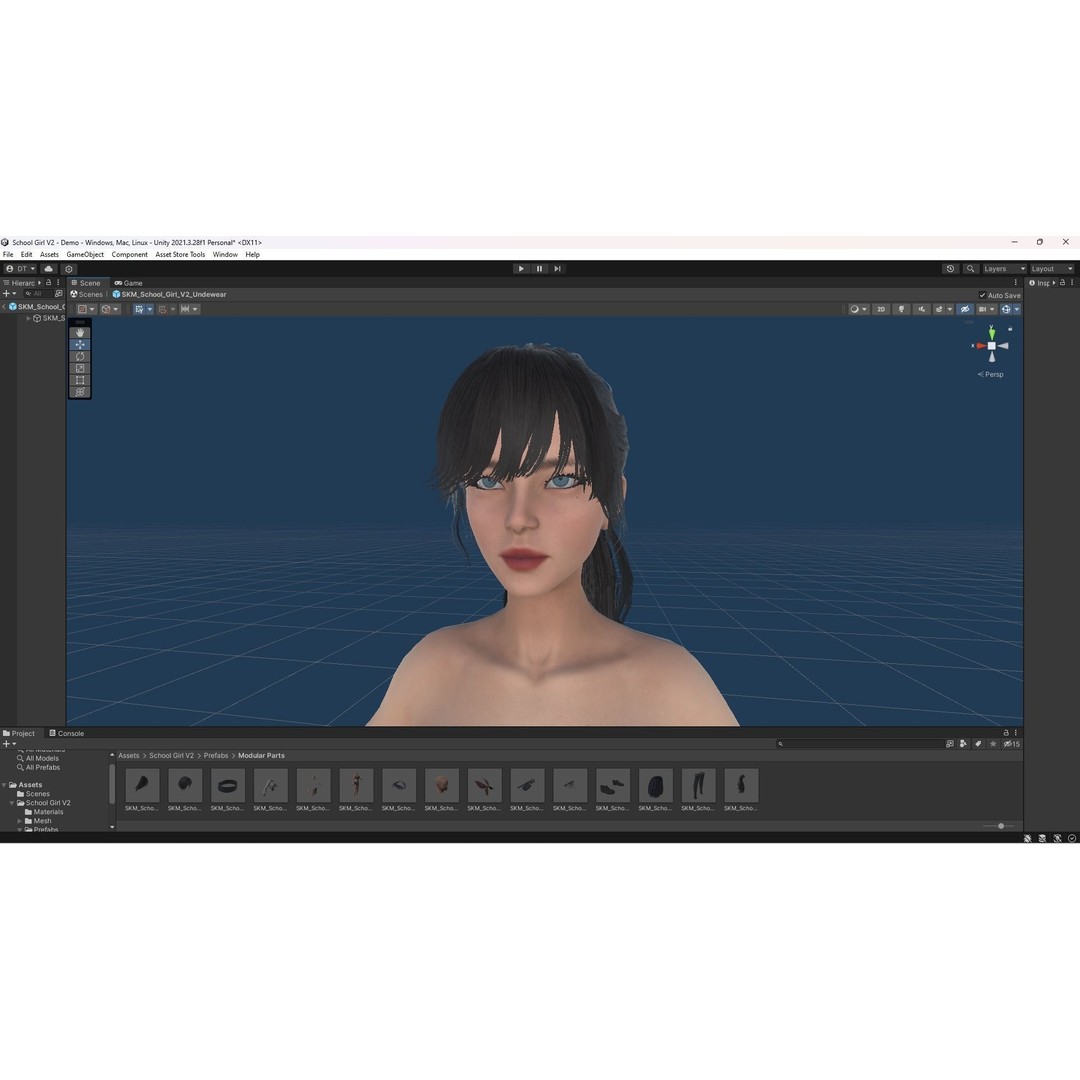 School Girl 3D Model – Low Poly Modular Character, Rigged, FBX - View 14