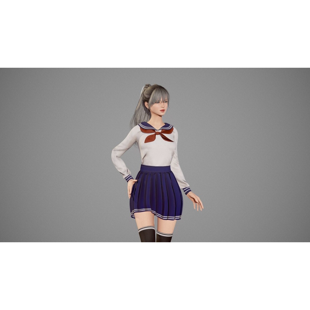 School Girl 3D Model – Low Poly Modular Character, Rigged, FBX - View 15
