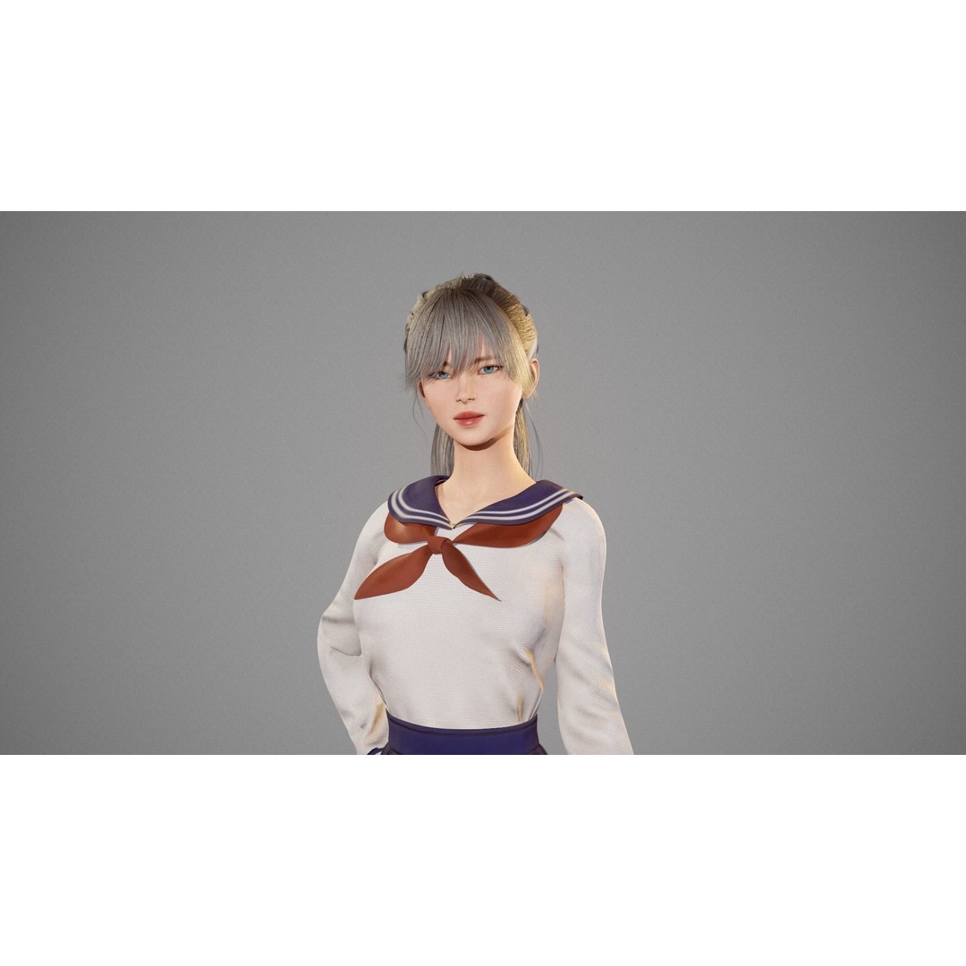 School Girl 3D Model – Low Poly Modular Character, Rigged, FBX - View 16