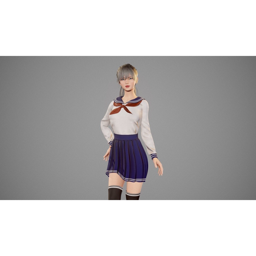 School Girl 3D Model – Low Poly Modular Character, Rigged, FBX - View 17