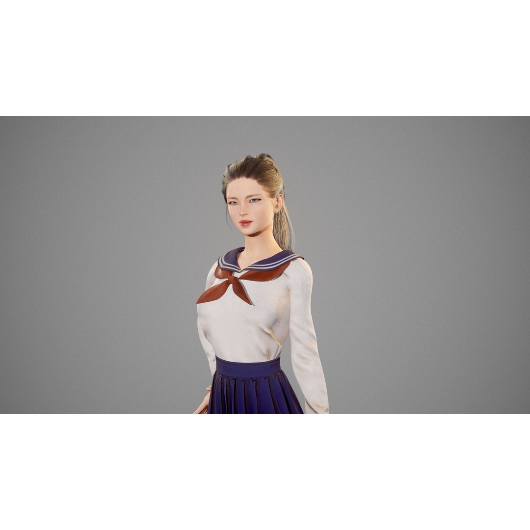 School Girl 3D Model – Low Poly Modular Character, Rigged, FBX - View 18