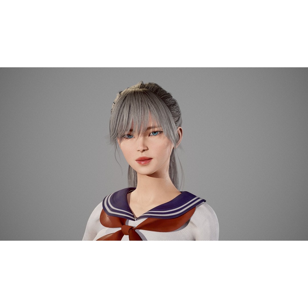 School Girl 3D Model – Low Poly Modular Character, Rigged, FBX - View 19