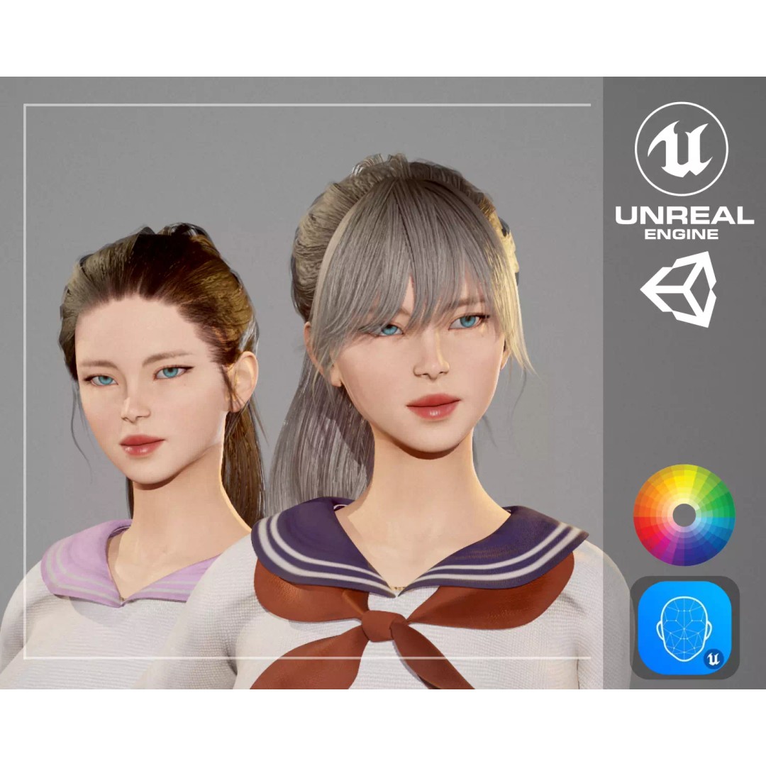 School Girl 3D Model – Low Poly Modular Character, Rigged, FBX - View 2
