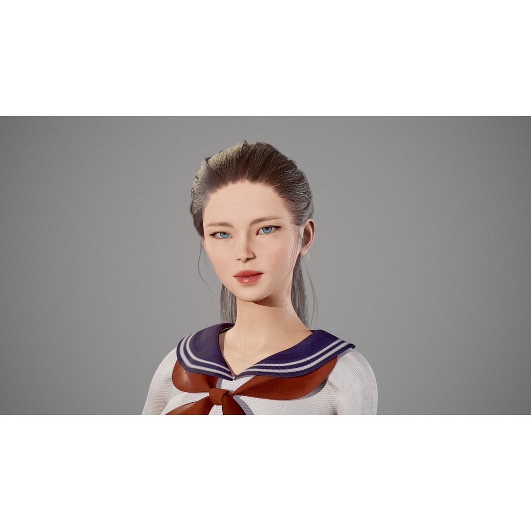 School Girl 3D Model – Low Poly Modular Character, Rigged, FBX - View 20