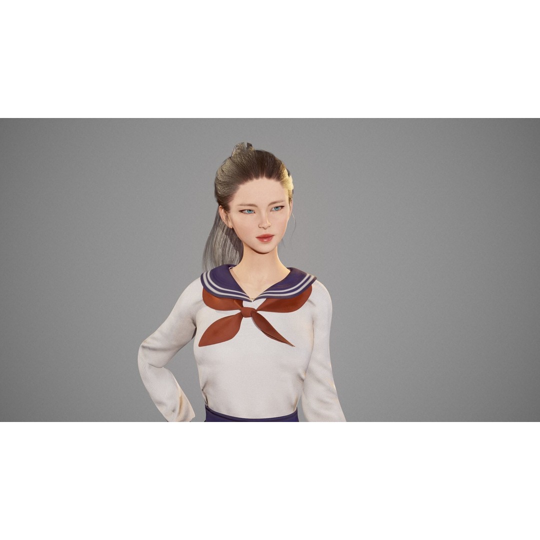 School Girl 3D Model – Low Poly Modular Character, Rigged, FBX - View 21