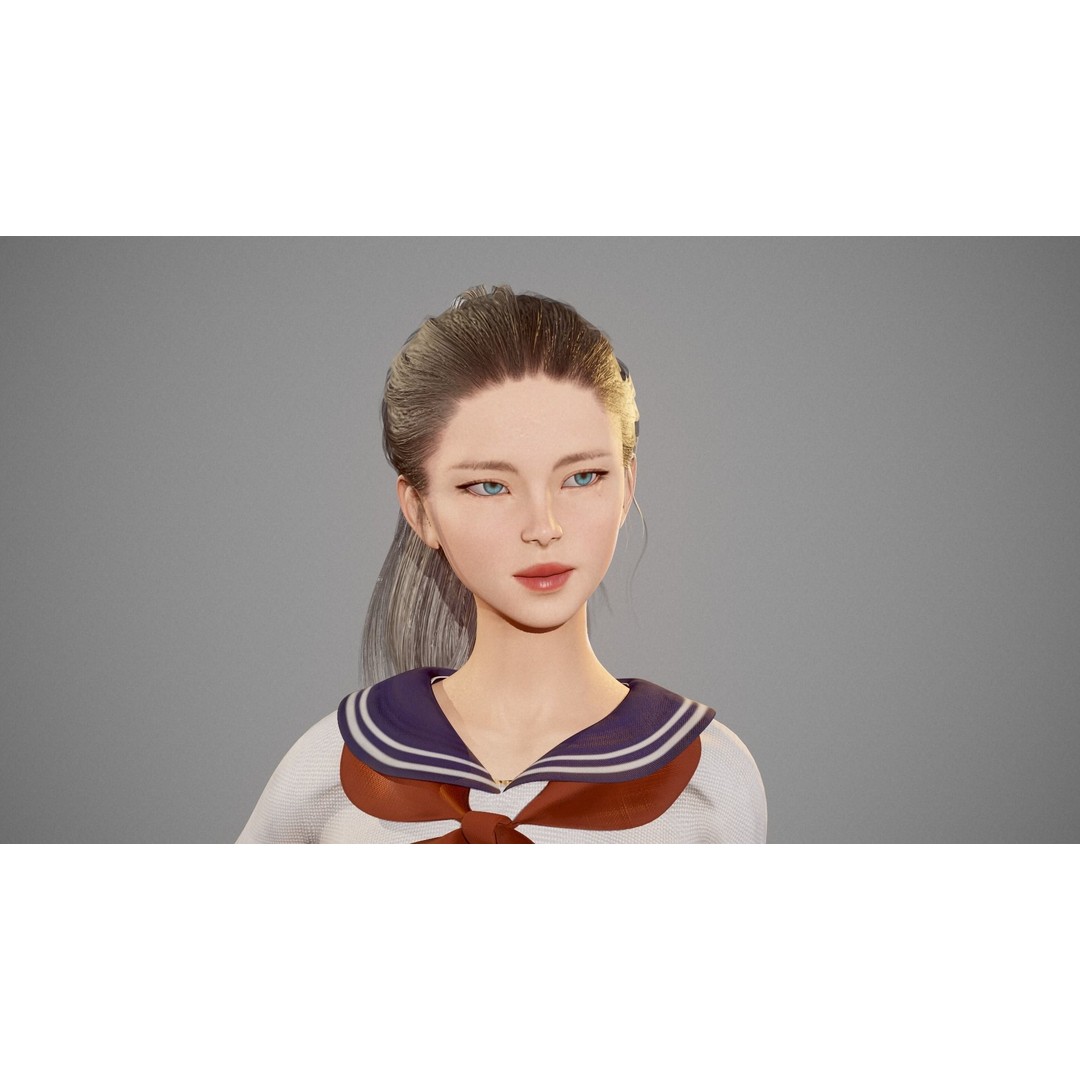 School Girl 3D Model – Low Poly Modular Character, Rigged, FBX - View 22