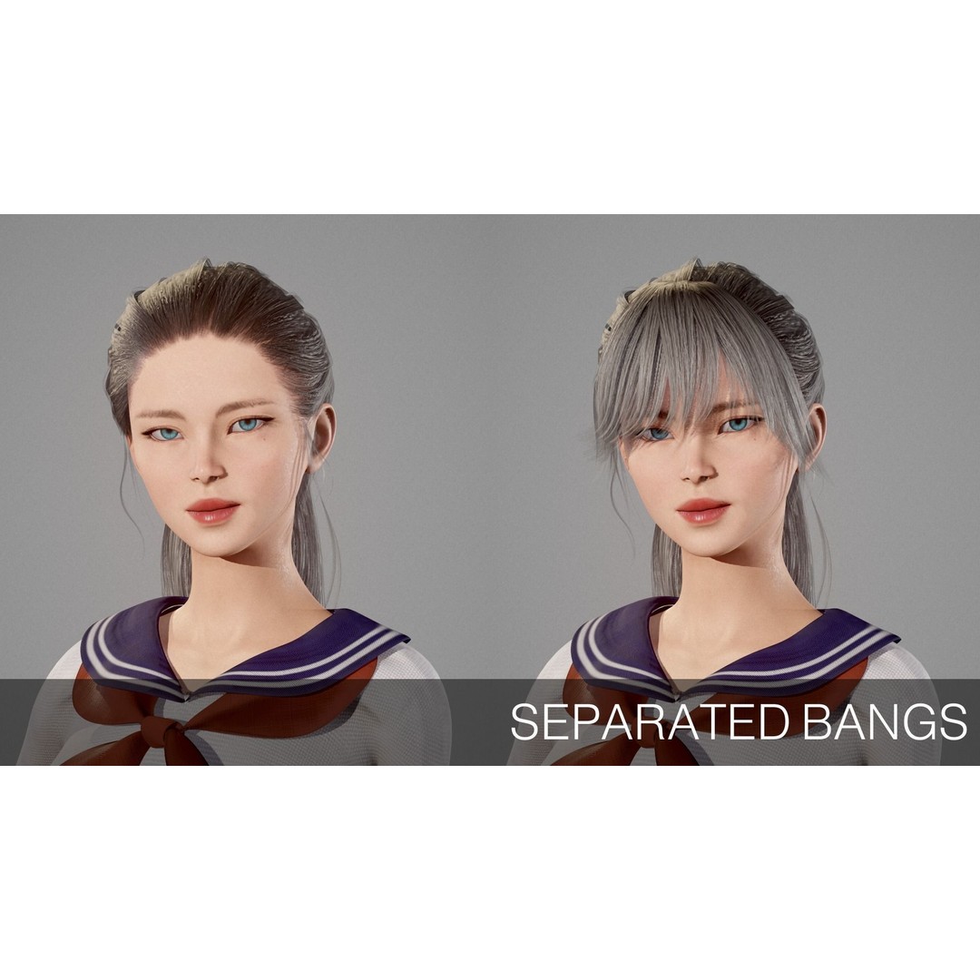 School Girl 3D Model – Low Poly Modular Character, Rigged, FBX - View 7