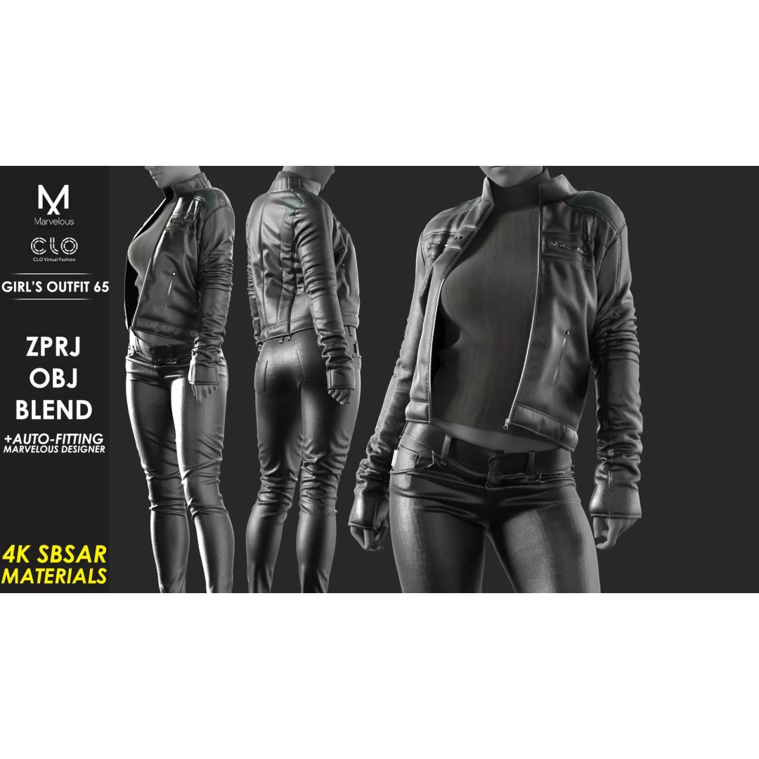 Girls Outfit 3D Model – Marvelous Designer Female Apparel, OBJ & FBX - View 2