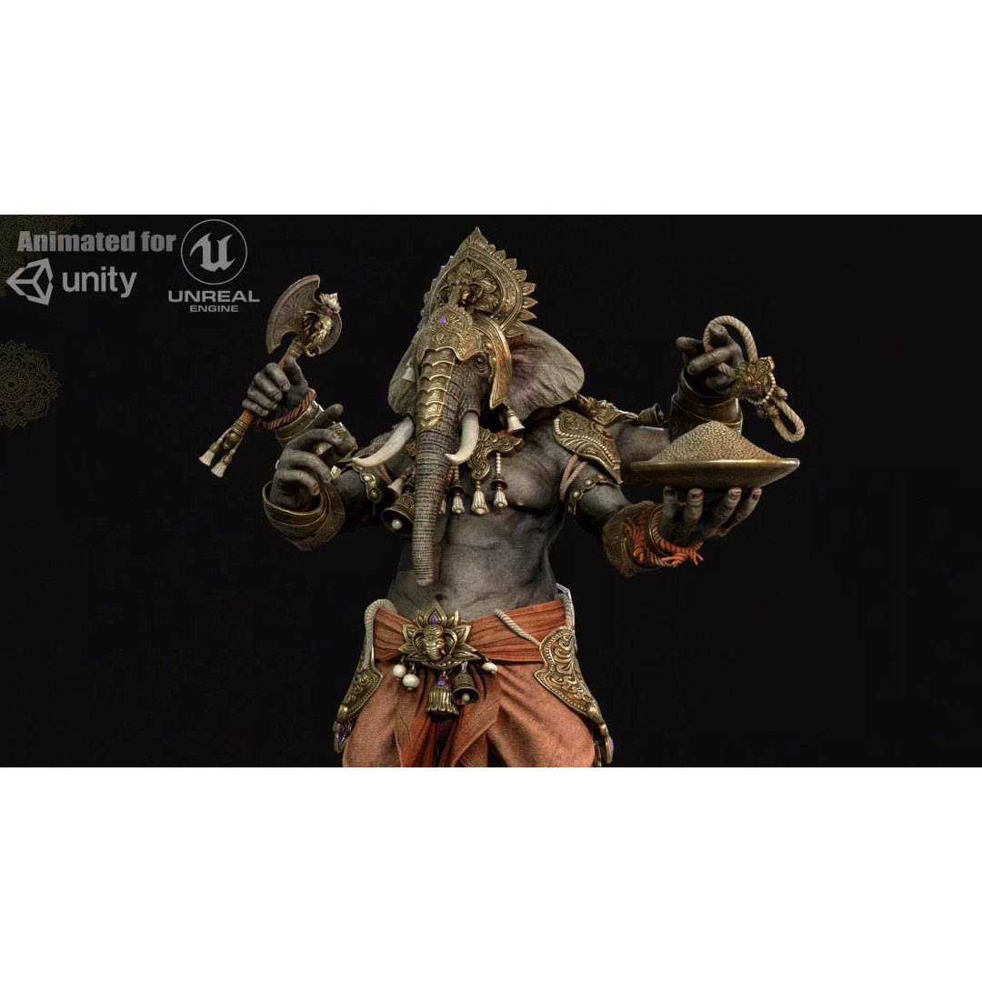 Ganesha 3D Model – Low Poly Rigged Character for Games, FBX - View 2