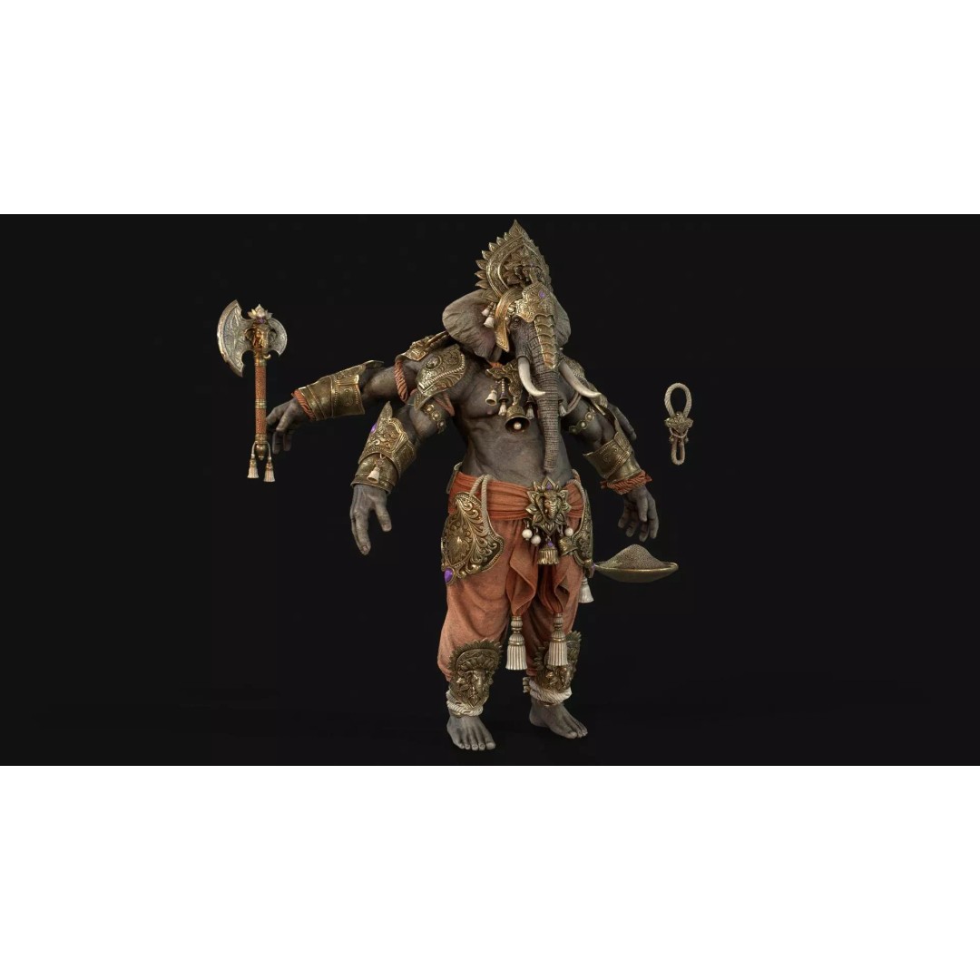 Ganesha 3D Model – Low Poly Rigged Character for Games, FBX - View 24