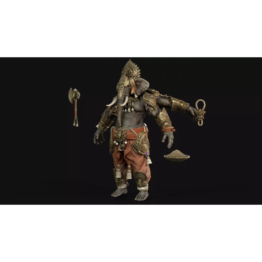 Ganesha 3D Model – Low Poly Rigged Character for Games, FBX - View 26