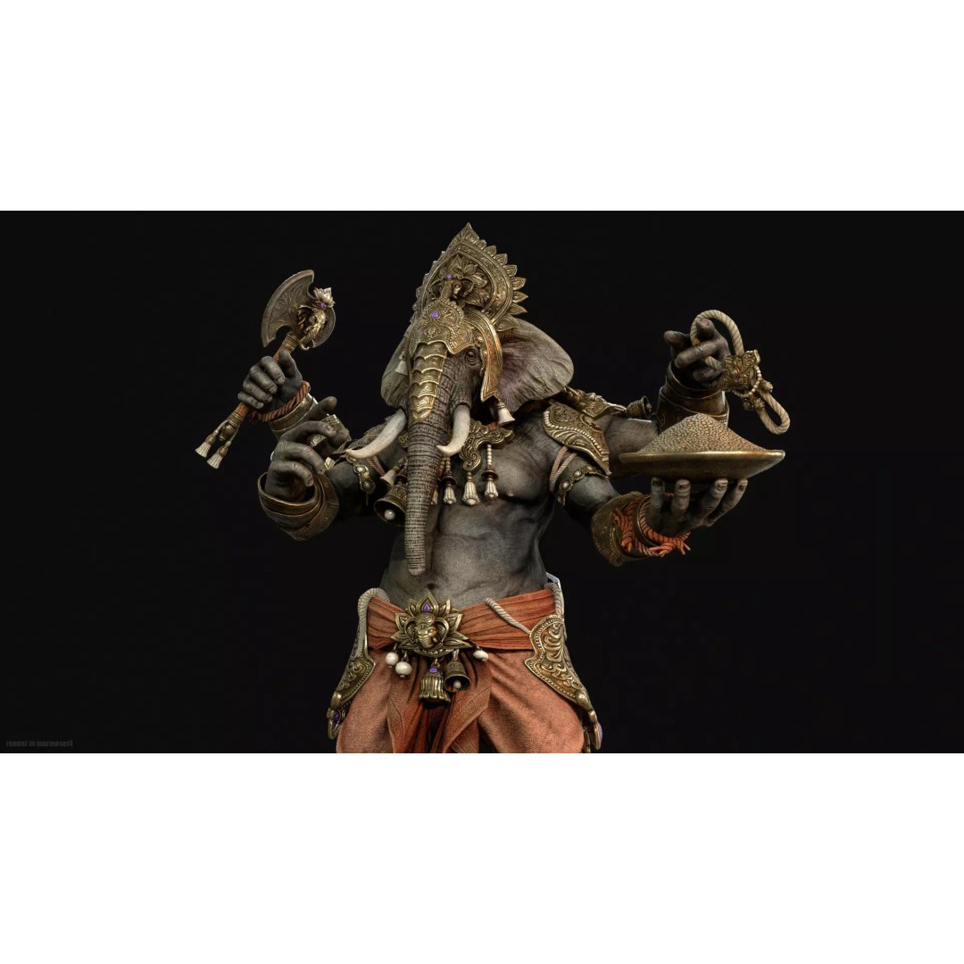 Ganesha 3D Model – Low Poly Rigged Character for Games, FBX - View 3