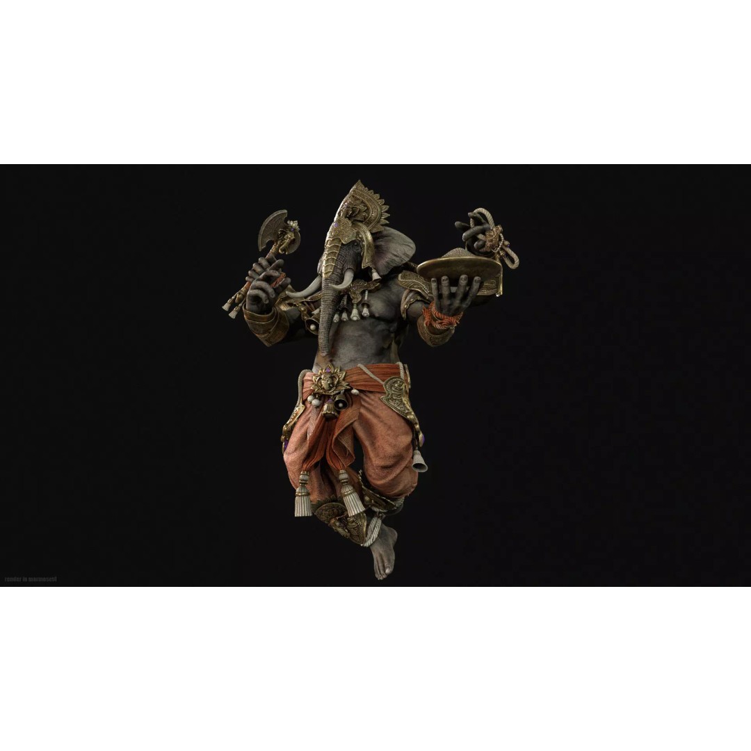 Ganesha 3D Model – Low Poly Rigged Character for Games, FBX - View 5