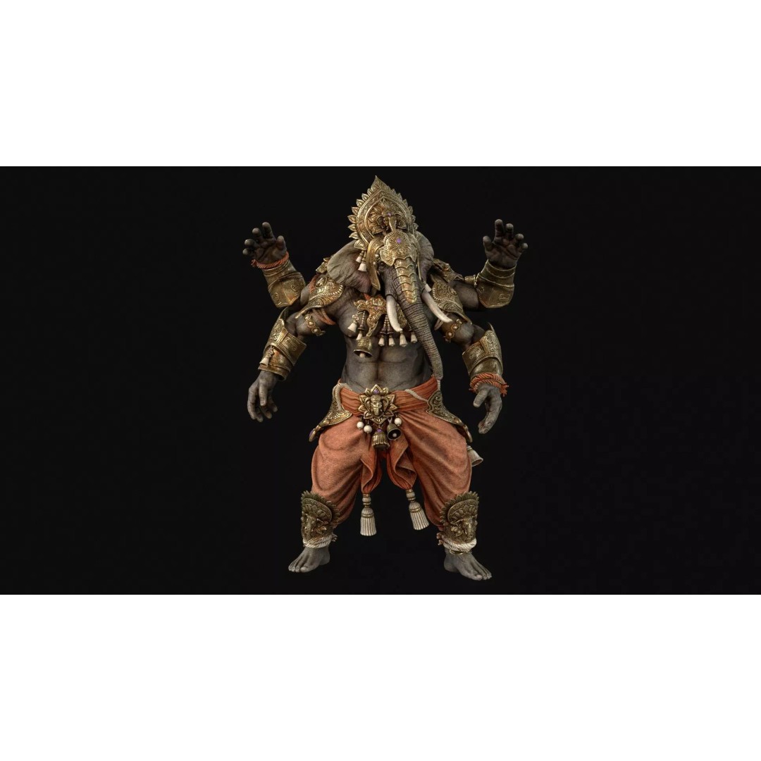 Ganesha 3D Model – Low Poly Rigged Character for Games, FBX - View 7