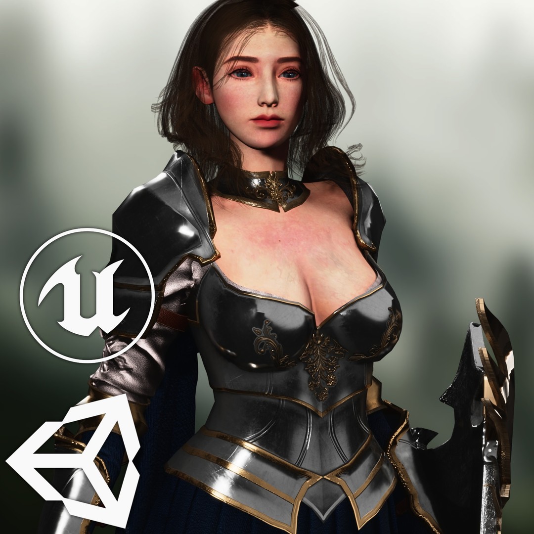 Knight Woman 3D Model – Low Poly Game Ready Character, FBX