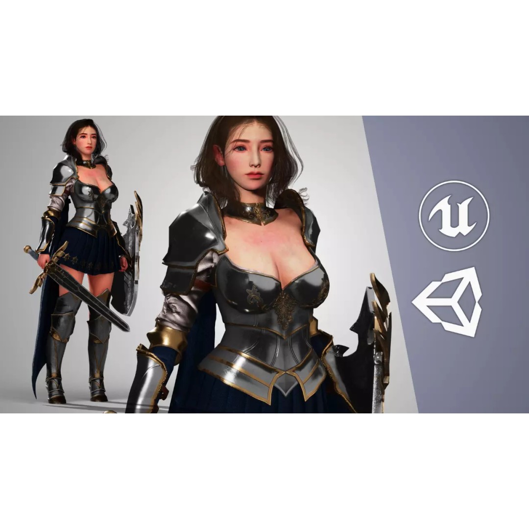 Knight Woman 3D Model – Low Poly Game Ready Character, FBX - View 2