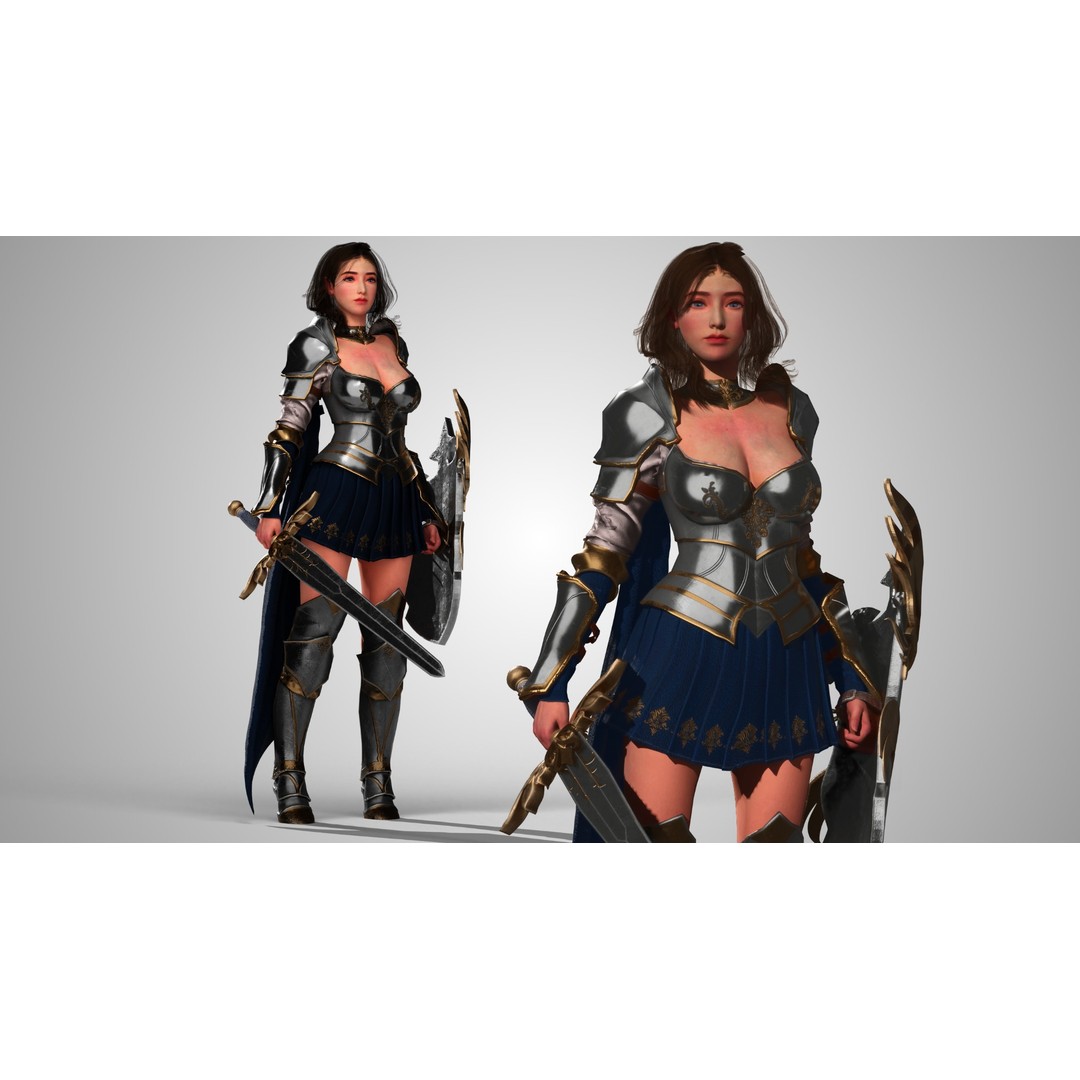 Knight Woman 3D Model – Low Poly Game Ready Character, FBX - View 3