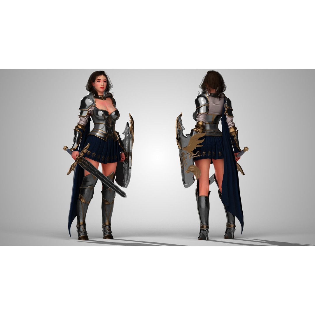 Knight Woman 3D Model – Low Poly Game Ready Character, FBX - View 4