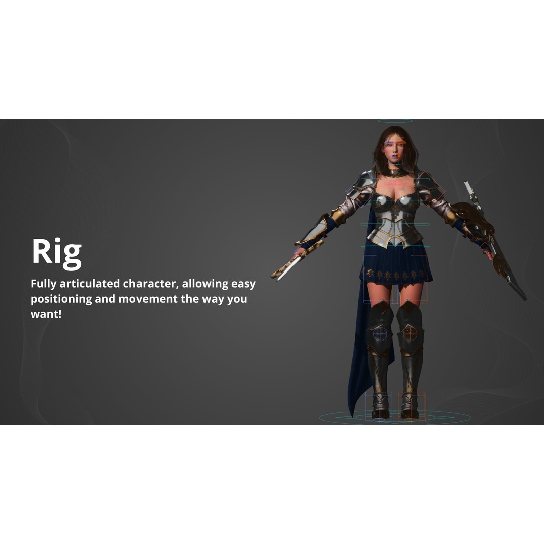 Knight Woman 3D Model – Low Poly Game Ready Character, FBX - View 5