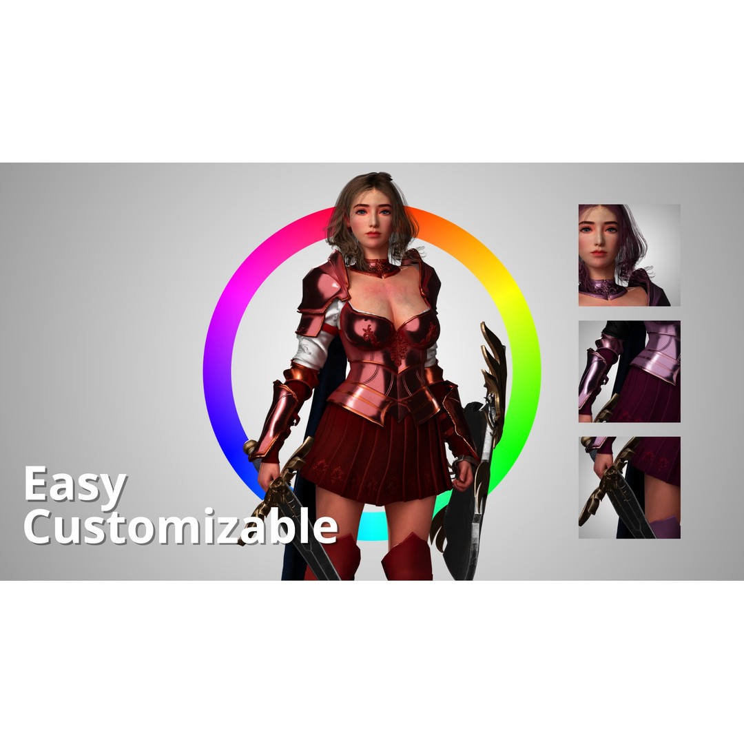 Knight Woman 3D Model – Low Poly Game Ready Character, FBX - View 6
