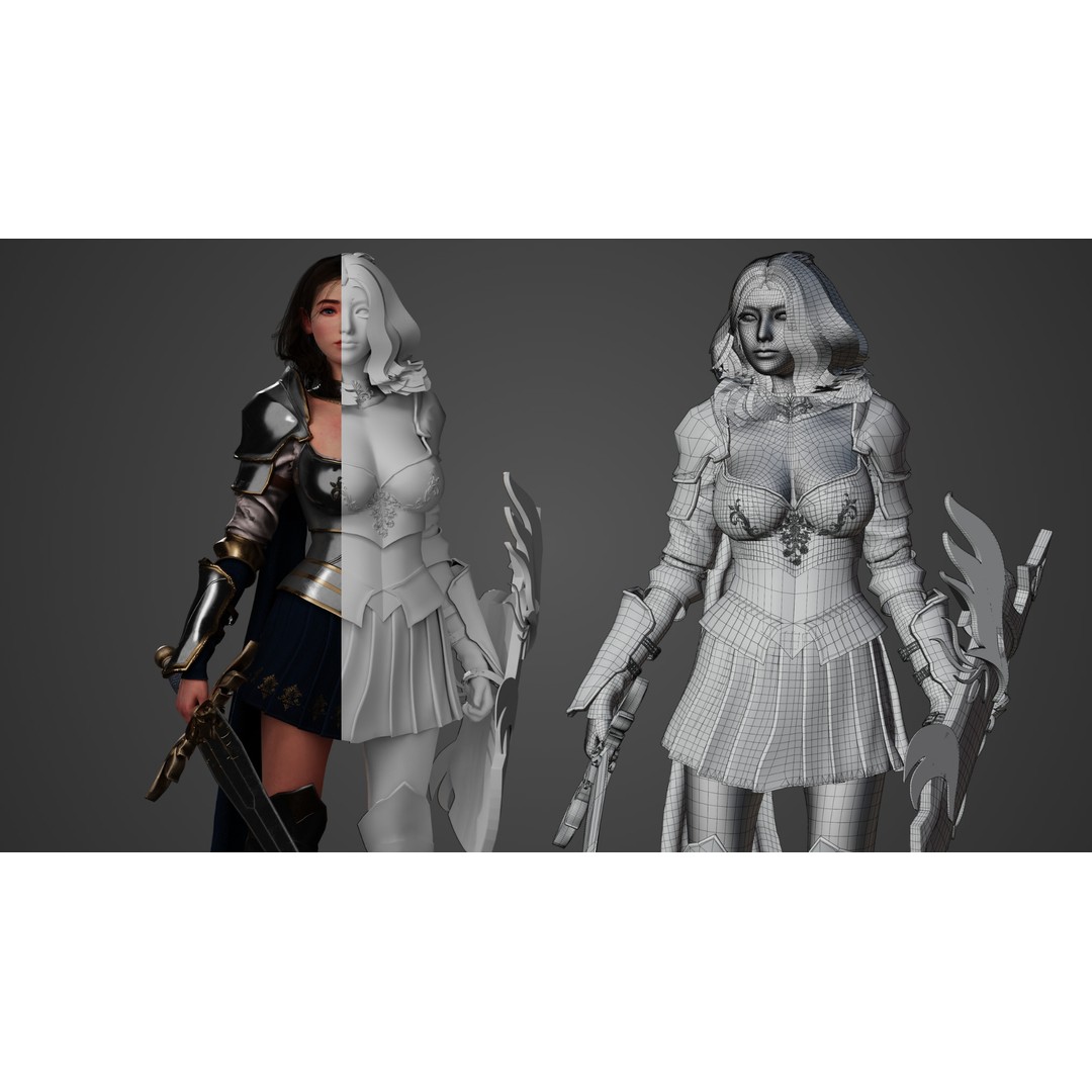 Knight Woman 3D Model – Low Poly Game Ready Character, FBX - View 7