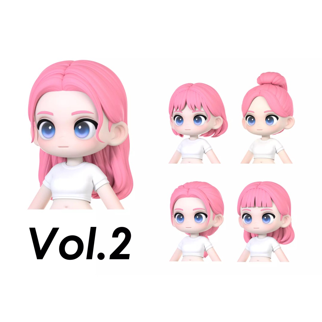 Chloe Modular Hair 3D Model – Low Poly Female Character Hair, FBX, OBJ - View 2