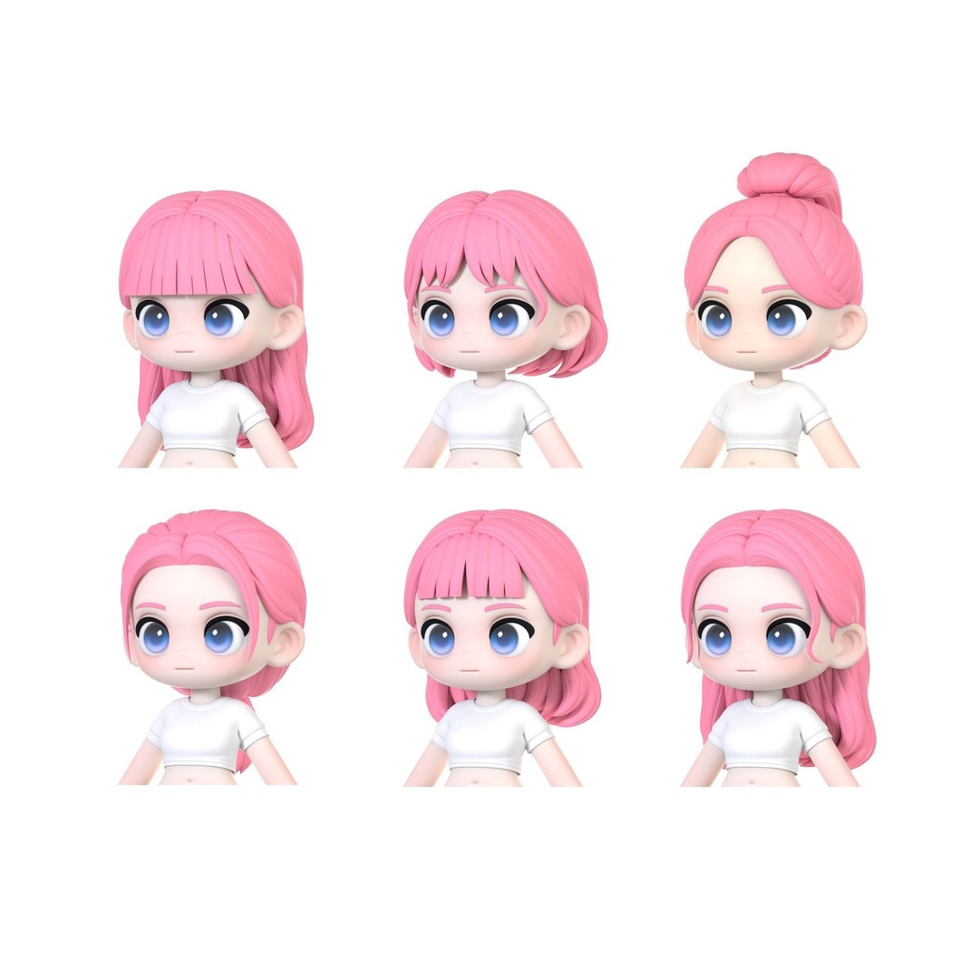 Chloe Modular Hair 3D Model – Low Poly Female Character Hair, FBX, OBJ - View 3