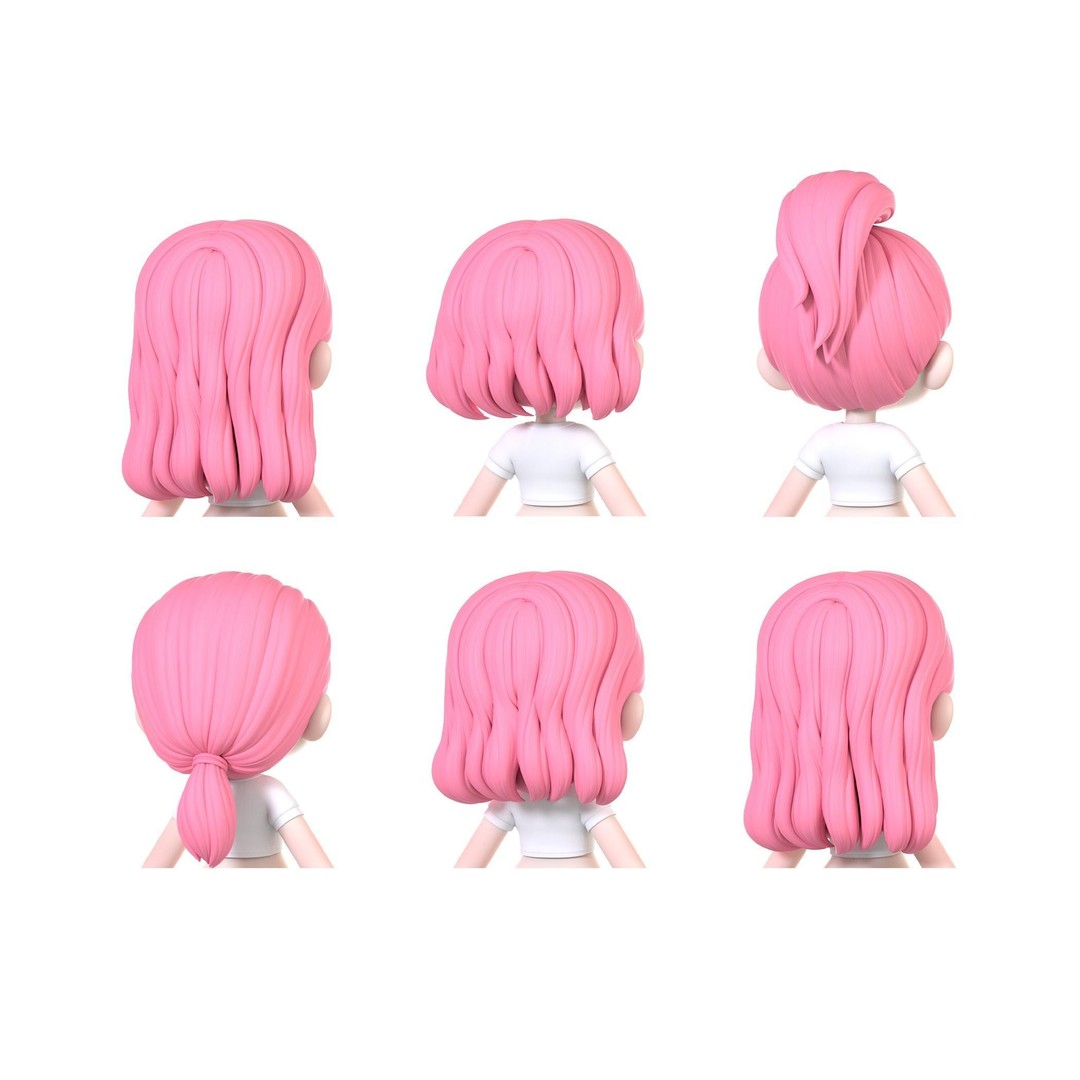 Chloe Modular Hair 3D Model – Low Poly Female Character Hair, FBX, OBJ - View 4