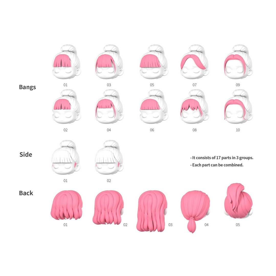 Chloe Modular Hair 3D Model – Low Poly Female Character Hair, FBX, OBJ - View 5